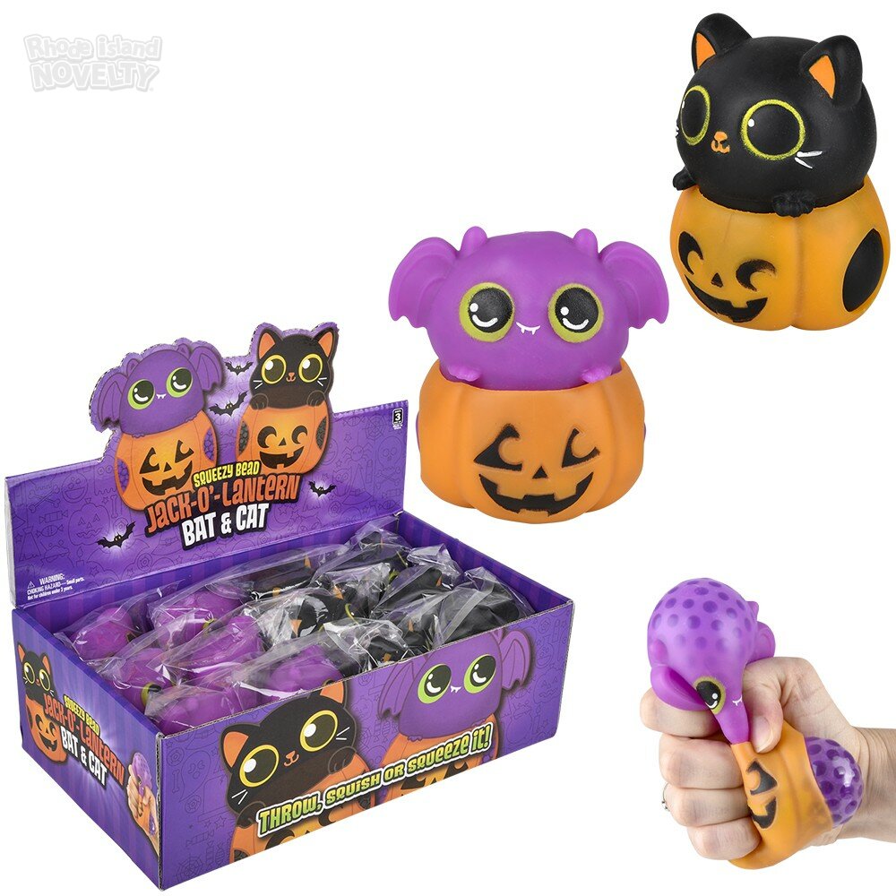 Squeezy Bead Jack O Lantern Cat and Bat
