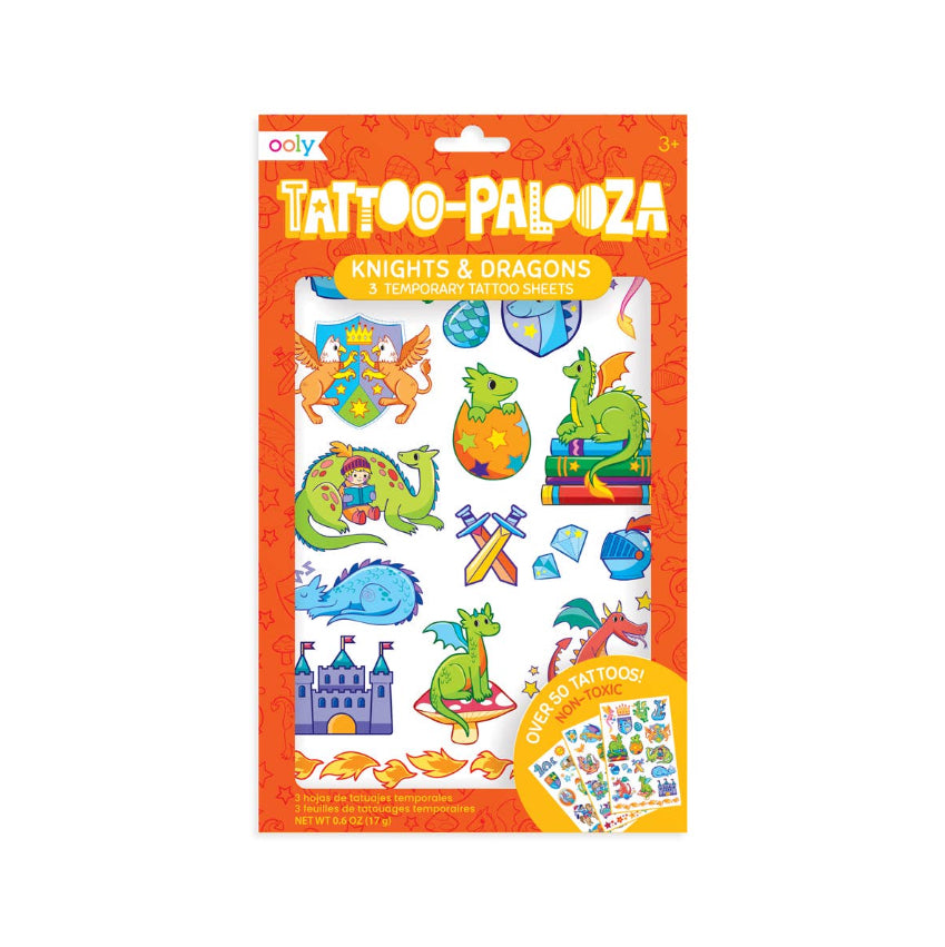 Tattoo Palooza Temporary Tattoo Sheets: Knights & Dragons